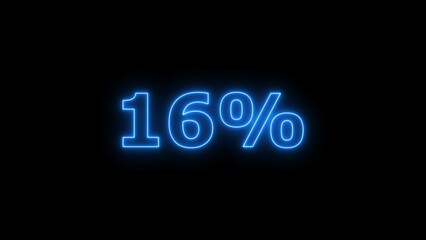16% progress. glowing 16 percent number illustration. 