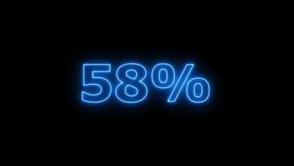 58% progress. glowing 58 percent number illustration. 