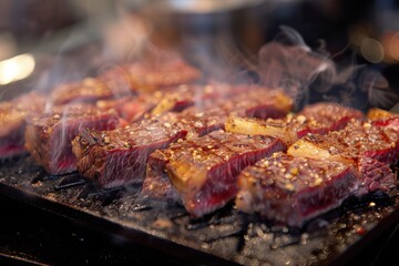 Sizzling entrecte cuts on the grill showcasing culinary artistry and flavors
