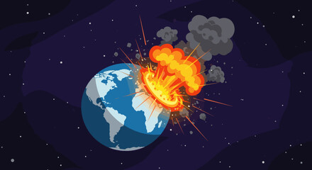 Naklejka premium A fiery asteroid heading towards Earth, creating a dramatic and dangerous scenario. The visual represents an impending disaster from space.
