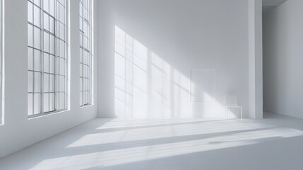 Obraz premium Sunlit, empty space with large windows.