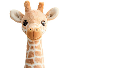 Close up of a plush giraffe toy with brown spots   and soft lighting isolated on transparent background
