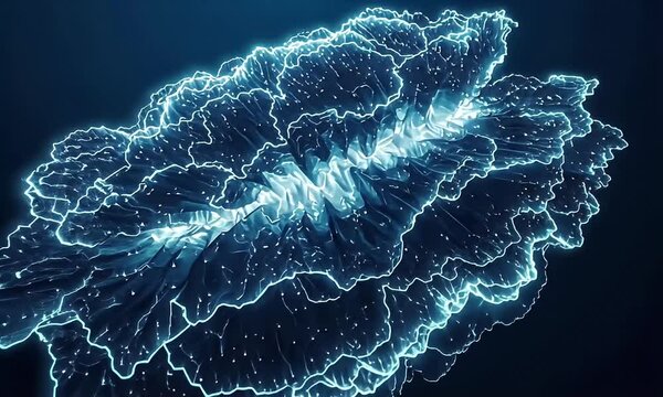 Abstract Blue Fractal Digital Art with Glowing Lines and Complex Patterns in Dark Background Modern Design for Adobe Stock