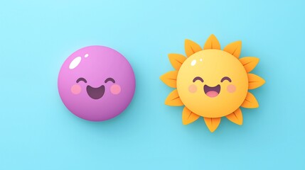 Cute sun and bubble characters