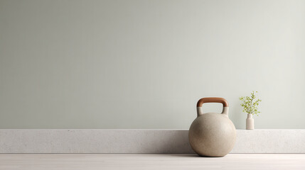 bright minimalist gym featuring kettlebell as main focus