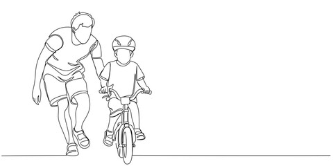 Fathers day line art style vector illustration, father and son line art illustration