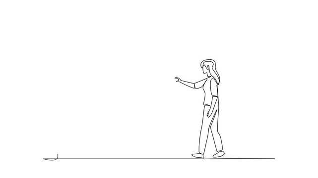 Animated self drawing of continuous line drawing a woman is chasing a hook with a dollar bill attached to it. Instant. Trap. National Senior Fraud Awareness Day. Full length single line animation