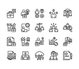 Job vacancy icon collection set. Containing online job search, requirements, recruiting, employment, human resource management, employee skills, career ladder icon. Simple line vector illustration.