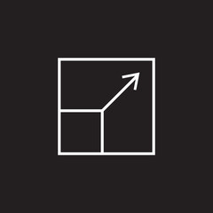 An outlined square with an upward arrow emerging from the top right corner, symbolizing growth or progress.