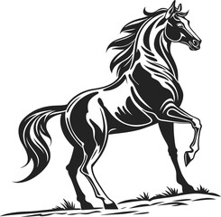 Dynamic black horse vector illustration capturing the powerful silhouette of a running wild mustang stallion