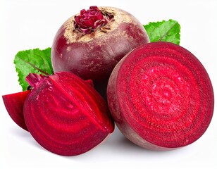 Beetroot with leaves isolated white background 