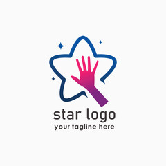 Fototapeta premium star and hand logo concept, kids care logo template, social design inspiration