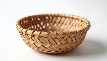 Obraz premium A small woven basket on a plain white background