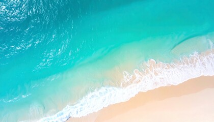 Aerial View of Turquoise Ocean Waves Crashing on Sandy Beach