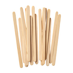 A close up view of a collection of wooden craft sticks arranged in a vertical orientation on black isolated on transparent background