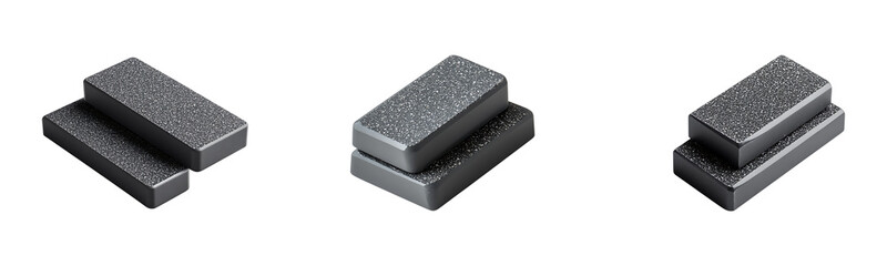 Set of Two black rectangular abrasive whetstones isolated on transparent background	