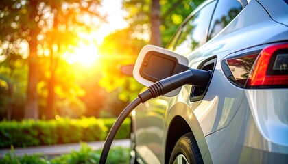 Electric car charging outdoors