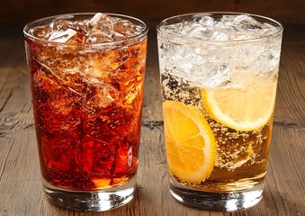 Two glasses of drinks with ice