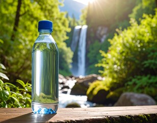 Water bottle by waterfall