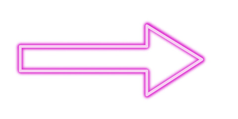 Neon pink outlined right arrow icon with glow effect on white background. Modern directional symbol for signage, UI, or digital interfaces. Ideal for futuristic and tech-themed graphics.