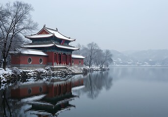 Obraz premium Winter's Crimson Reflection