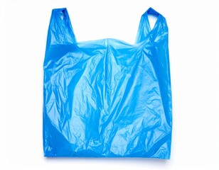 Blue empty plastic bag top view isolated on white background