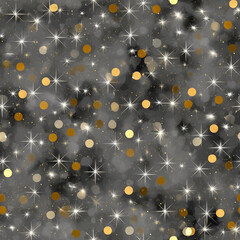 A pattern of stars and gold dots with a dark background