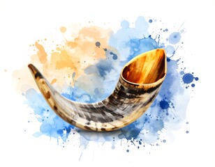 Shofar with watercolor splashes