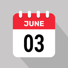 calendar 3 june icon vector illustration date background graphic design.
