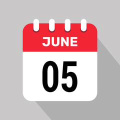 calendar 5 june icon vector illustration date background graphic design.