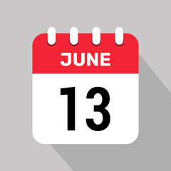 calendar 13 june icon vector illustration date background graphic design.