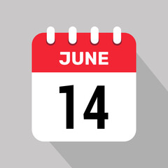 calendar 14 june icon vector illustration date background graphic design.