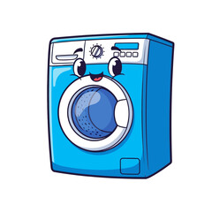 Cute Blue Kawaii Washing Machine Cartoon Character