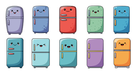 Cute Kawaii Refrigerator Set – Colorful Cartoon Fridge Characters with Happy Faces