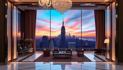 view of the city at sunset