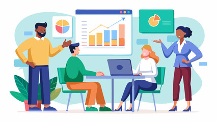 Group of people in a business meeting with data charts