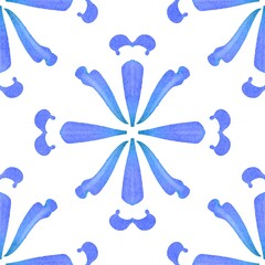 Watercolor flower with paper texture seamless pattern.Rosemaling art, traditional Norwegian decorative ornament. Floral illustration style with isolate background.Scandinavian folk design.Hand drawn.