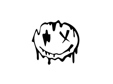 The image displays a black, drippy smiley face.