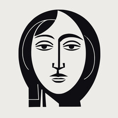 Monochromatic Female Face Illustration - Stylized Portrait Vector