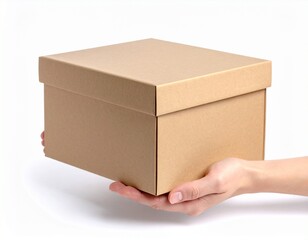 Cardboard parcel box in hand isolated on white background