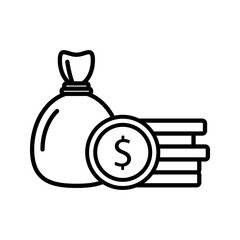 Wealth accumulation icon with dollar money bag on white background