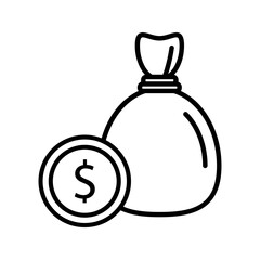 Wealth accumulation icon with dollar money bag on white background