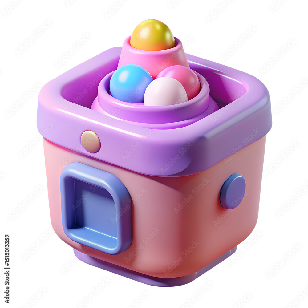 Poster adorable and colorful 3d rendering of a whimsical toy machine with multiple spherical elements for p