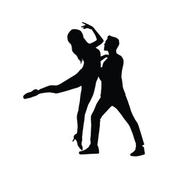 Silhouette of a dancing couple in a graceful pose, showing elegance, balance, and artistic motion