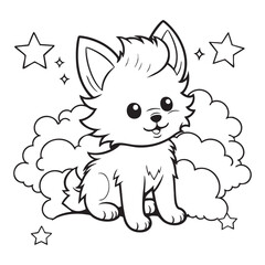 Cute Cartoon Puppy with Stars Coloring Page