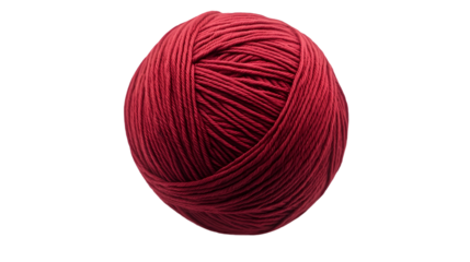 A single ball of dark red yarn neatly wound and centered on a plain  studio shot isolated on transparent background