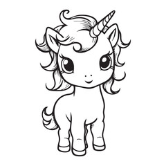Playful Baby Unicorn with Curly Mane Coloring Page