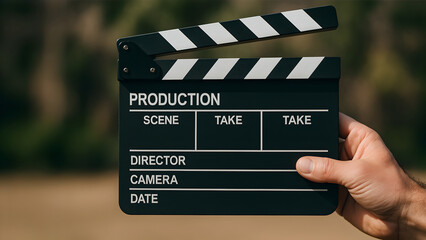 Obraz premium Film Production Clapperboard Action! Lights! Camera!