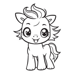 Playful Baby Unicorn with Wavy Mane Coloring Page