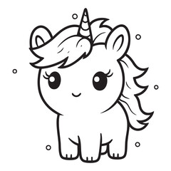 Adorable Cartoon Unicorn Coloring Page for Kids with Big Eyes and Flowing Mane